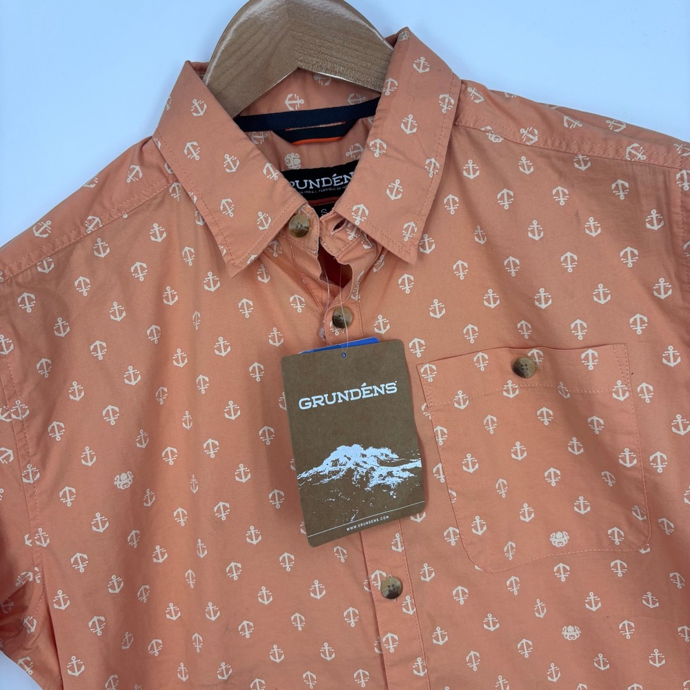 Grundens Platform Short Sleeve Shirt Copper Anchor Print Mens SFishing Coastal